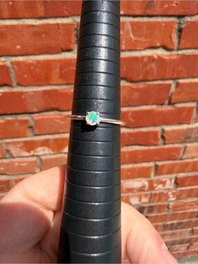 Sterling Silver Opal Solitaire Ring - Green Blue Opal